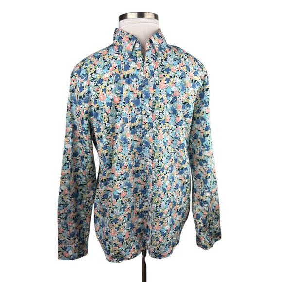 J. Crew Secret Wash Organic Cotton Poplin Shirt BG409 Slim Fit Floral Men's XL - Picture 4 of 15